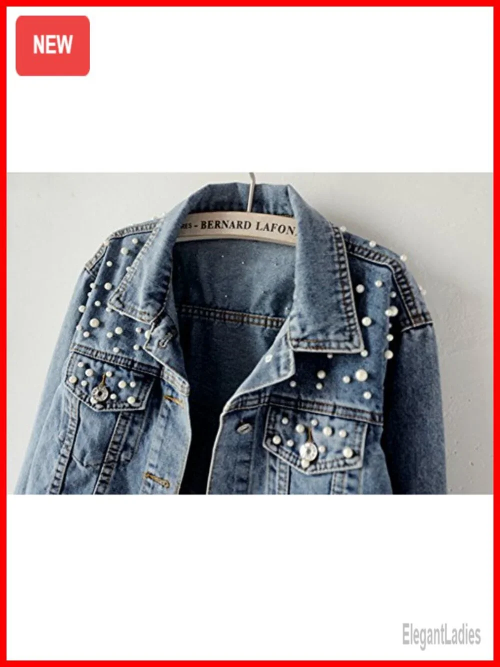 Embroidered Pearl Denim Jean Jacket Coat